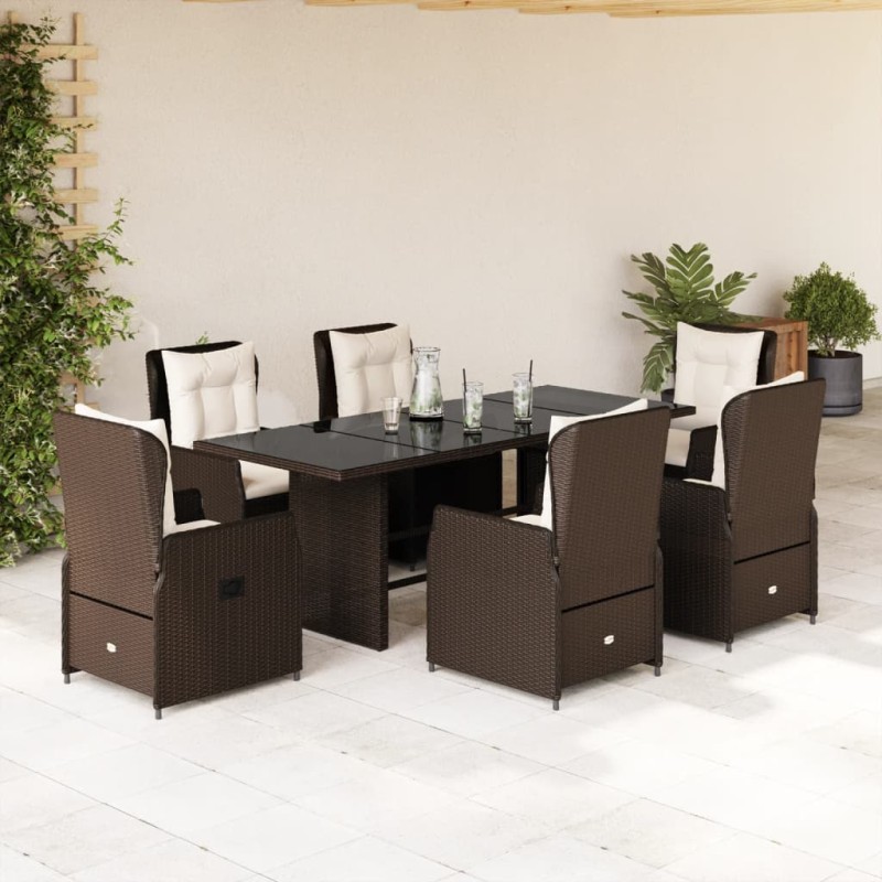 7-tlg. Garten-Essgruppe mit Kissen Braun Poly Rattan