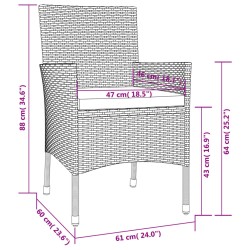 3-tlg. Garten-Bistro-Set mit Kissen Beige Poly Rattan