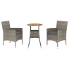 3-tlg. Garten-Bistro-Set mit Kissen Grau Poly Rattan