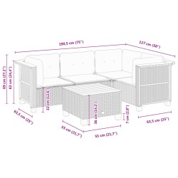 5-tlg. Garten-Sofagarnitur mit Kissen Grau Poly Rattan