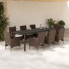 9-tlg. Garten-Essgruppe mit Kissen Braun Poly Rattan Glas