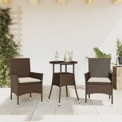 3-tlg. Garten-Essgruppe mit Kissen Braun Poly Rattan Glas