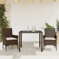 3-tlg. Garten-Essgruppe mit Kissen Braun Poly Rattan Glas