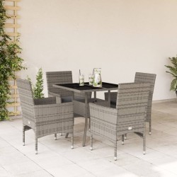 5-tlg. Garten-Essgruppe mit Kissen Grau Poly Rattan und Glas