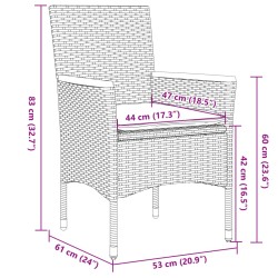 3-tlg. Garten-Essgruppe mit Kissen Schwarz Poly Rattan Akazie