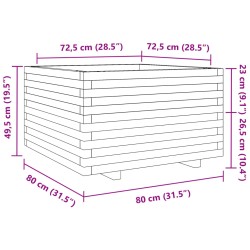 Pflanzkübel Wachsbraun 80x80x49,5 cm Massivholz Kiefer