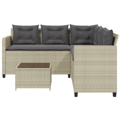 Gartensofa in L-Form mit Tisch und Kissen Hellgrau Poly Rattan