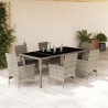 7-tlg. Garten-Essgruppe mit Kissen Hellgrau Poly Rattan & Glas