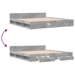 Bettgestell mit Schubladen Betongrau 200x200 cm Holzwerkstoff