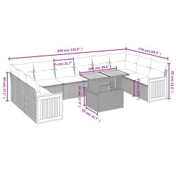 11-tlg. Garten-Sofagarnitur mit Kissen Schwarz Poly Rattan