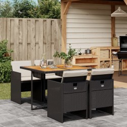 5-tlg. Garten-Essgruppe mit Kissen Schwarz Poly Rattan