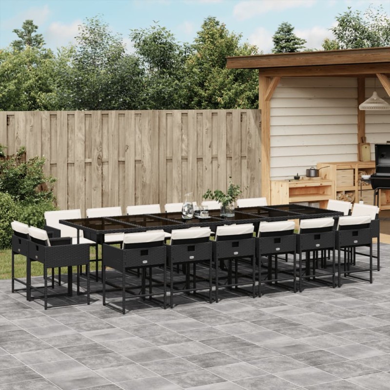 17-tlg. Garten-Essgruppe mit Kissen Schwarz Poly Rattan