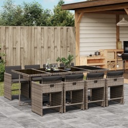 9-tlg. Garten-Essgruppe mit Kissen Grau Poly Rattan