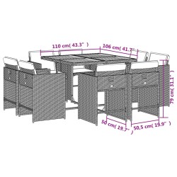 9-tlg. Garten-Essgruppe mit Kissen Grau Poly Rattan