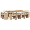 13-tlg. Garten-Essgruppe mit Kissen Beige Poly Rattan