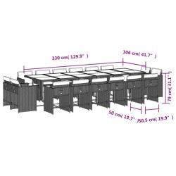 17-tlg. Garten-Essgruppe mit Kissen Grau Poly Rattan