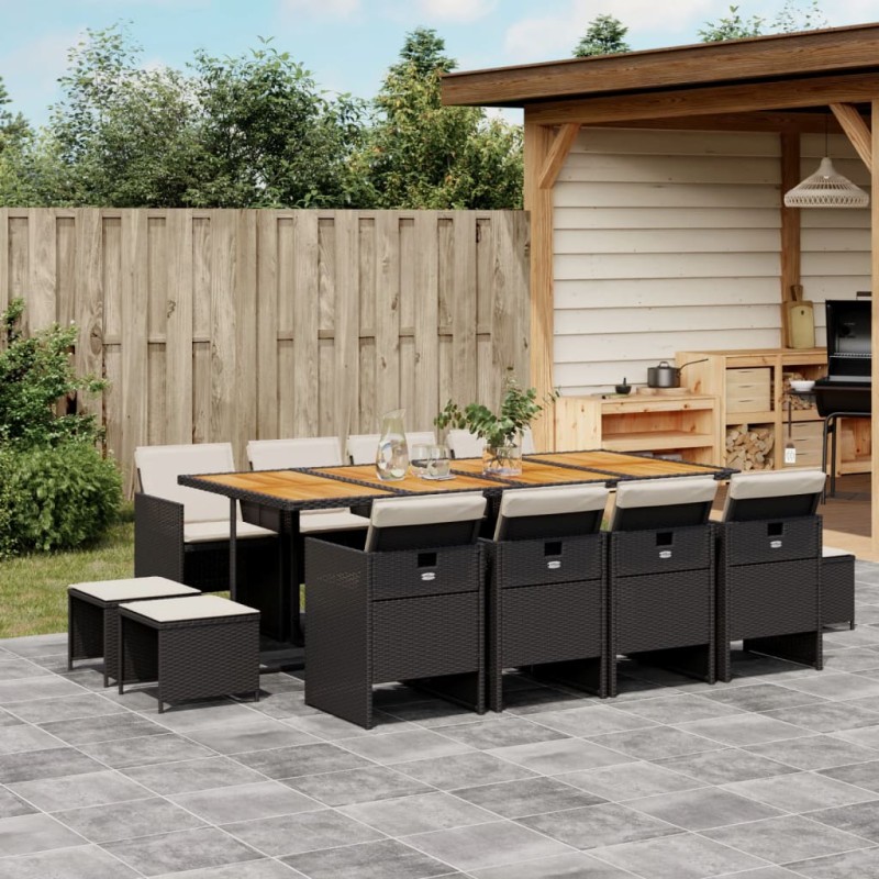 13-tlg. Garten-Essgruppe mit Kissen Schwarz Poly Rattan