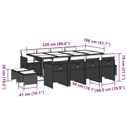 13-tlg. Garten-Essgruppe mit Kissen Schwarz Poly Rattan