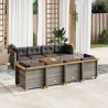 9-tlg. Garten-Sofagarnitur mit Kissen Grau Poly Rattan