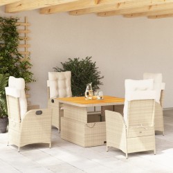 5-tlg. Garten-Essgruppe mit Kissen Beige Poly Rattan