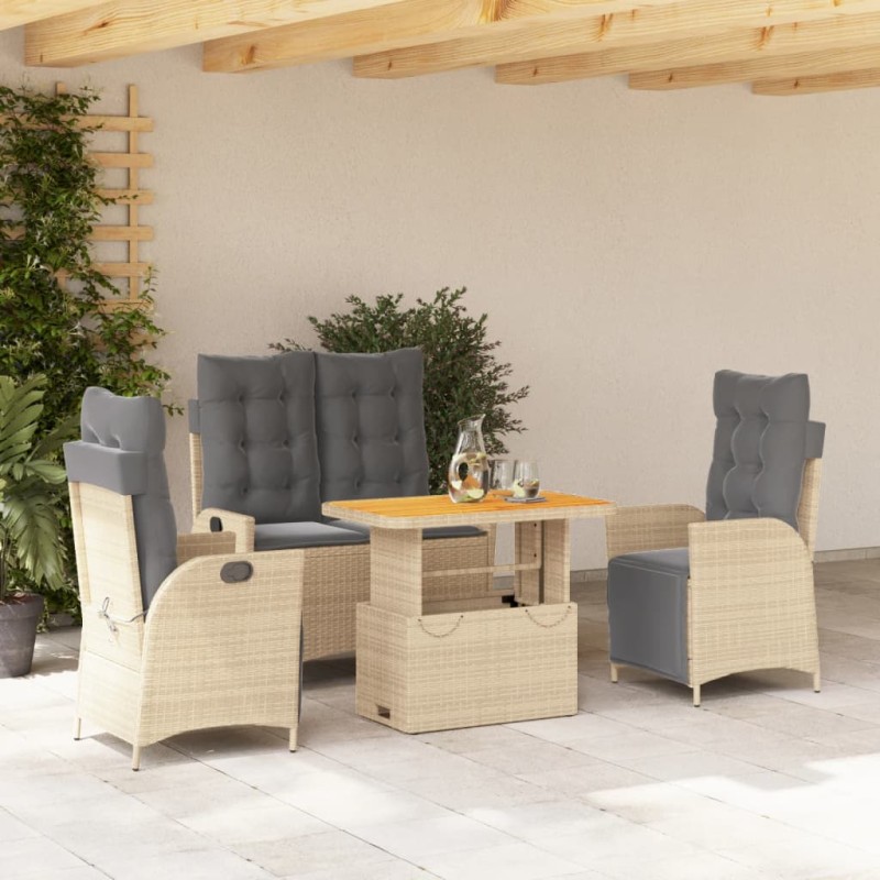 4-tlg. Garten-Essgruppe mit Kissen Beige Poly Rattan