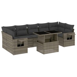 8-tlg. Garten-Sofagarnitur mit Kissen Grau Poly Rattan