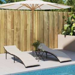 Sonnenliegen 2 Stk. mit Auflagen Braun Poly Rattan