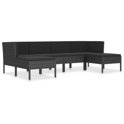 6-tlg. Garten-Lounge-Set mit Auflagen Poly Rattan Schwarz