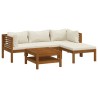 5-tlg. Garten-Lounge-Set mit Creme Kissen Massivholz Akazie