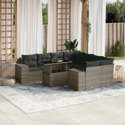 9-tlg. Garten-Sofagarnitur mit Kissen Grau Poly Rattan