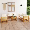 9-tlg. Garten-Lounge-Set mit Auflagen Creme Massivholz Akazie