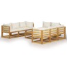 9-tlg. Garten-Lounge-Set mit Auflagen Creme Massivholz Akazie