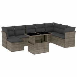 9-tlg. Garten-Sofagarnitur mit Kissen Grau Poly Rattan