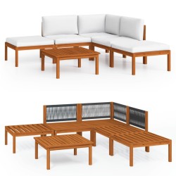 6-tlg. Garten-Lounge-Set mit Kissen Creme Massivholz Akazie