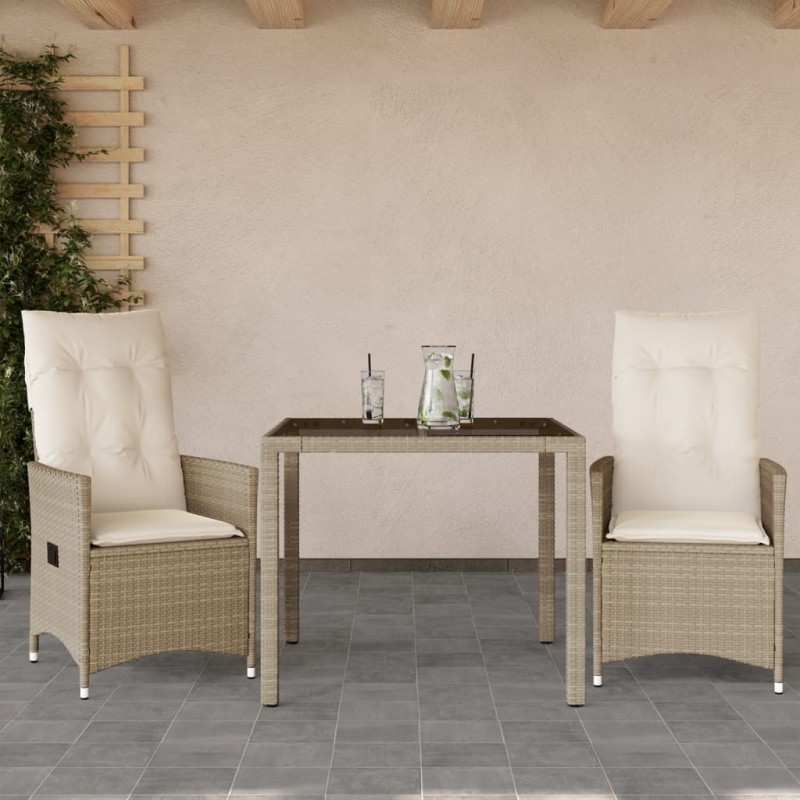 3-tlg. Bistro-Set mit Kissen Beige Poly Rattan