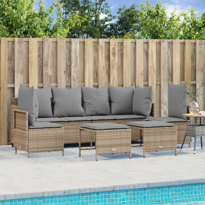 5-tlg. Garten-Sofagarnitur mit Kissen Beige Poly Rattan