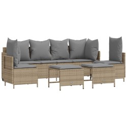 5-tlg. Garten-Sofagarnitur mit Kissen Beige Poly Rattan