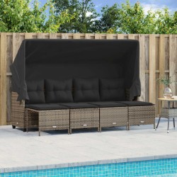 5-tlg. Garten-Sofagarnitur mit Kissen Grau Poly Rattan