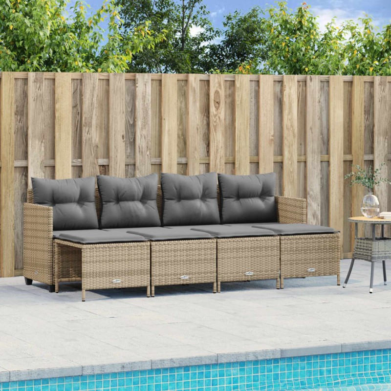 5-tlg. Garten-Sofagarnitur mit Kissen Beige Poly Rattan