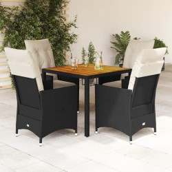 5-tlg. Garten-Essgruppe mit Kissen Schwarz Poly Rattan