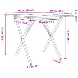 Esstisch X-Gestell 90x90x75cm Massivholz Kiefer und Gusseisen