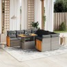 9-tlg. Garten-Sofagarnitur mit Kissen Grau Poly Rattan