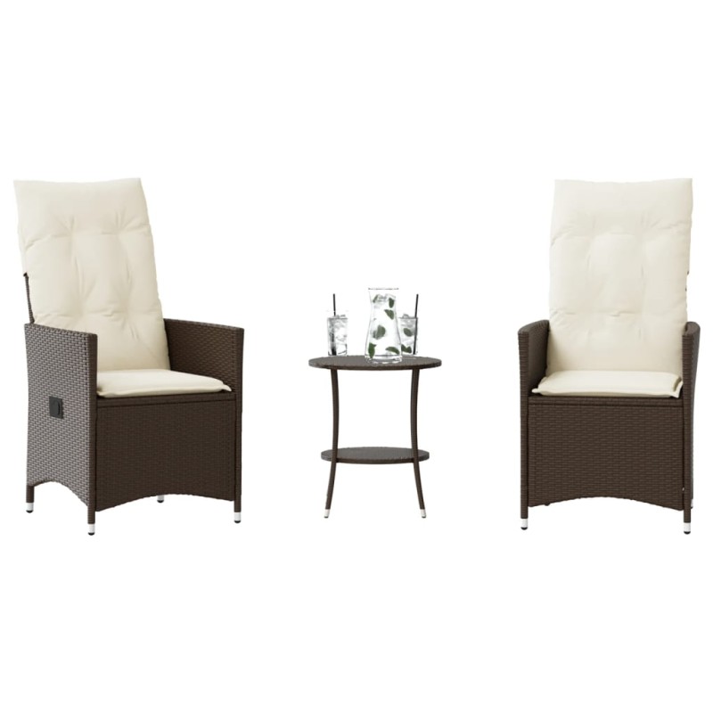 3-tlg. Bistro-Set mit Kissen Braun Poly Rattan