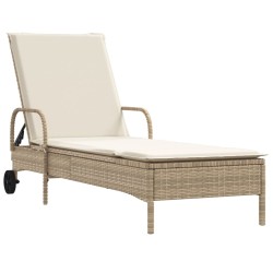 Sonnenliegen mit Auflagen 2 Stk. Beige Poly Rattan