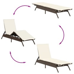 Sonnenliegen 2 Stk. mit Tisch Braun Poly Rattan