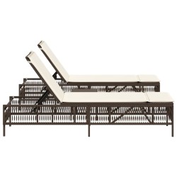 Sonnenliegen 2 Stk. mit Tisch Braun Poly Rattan