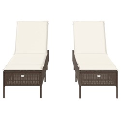 Sonnenliegen mit Auflagen 2 Stk. Braun Poly Rattan