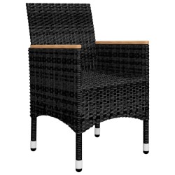 3-tlg. Bistro-Set Poly Rattan und Hartglas Schwarz