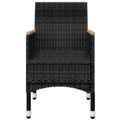 3-tlg. Bistro-Set Poly Rattan und Hartglas Schwarz