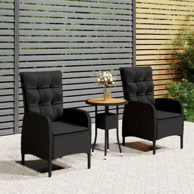 3-tlg. Garten-Bistro-Set Poly Rattan Schwarz